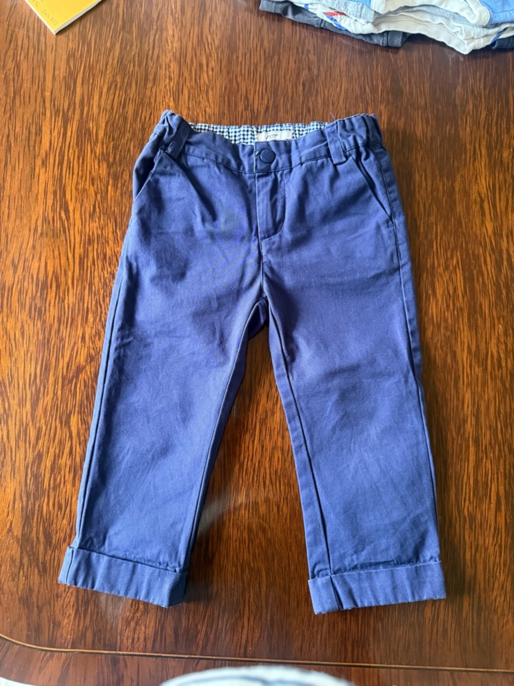 Jacadi Navy Blue Kids Chinos with Cuffed Hems